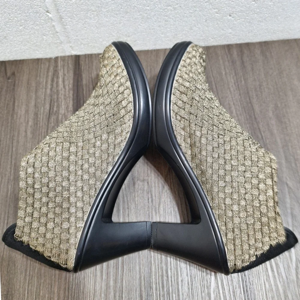 Corkys Womens 8 Hot Gold Metallic Woven Elastic Block Heel Ankle Boots Breatable